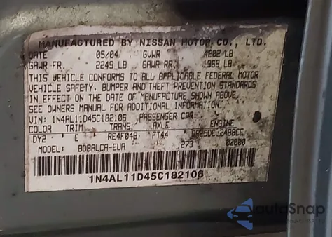 2005 Nissan Altima 2.5 S из США, поврежденный, VIN 1N4AL11D45C182106